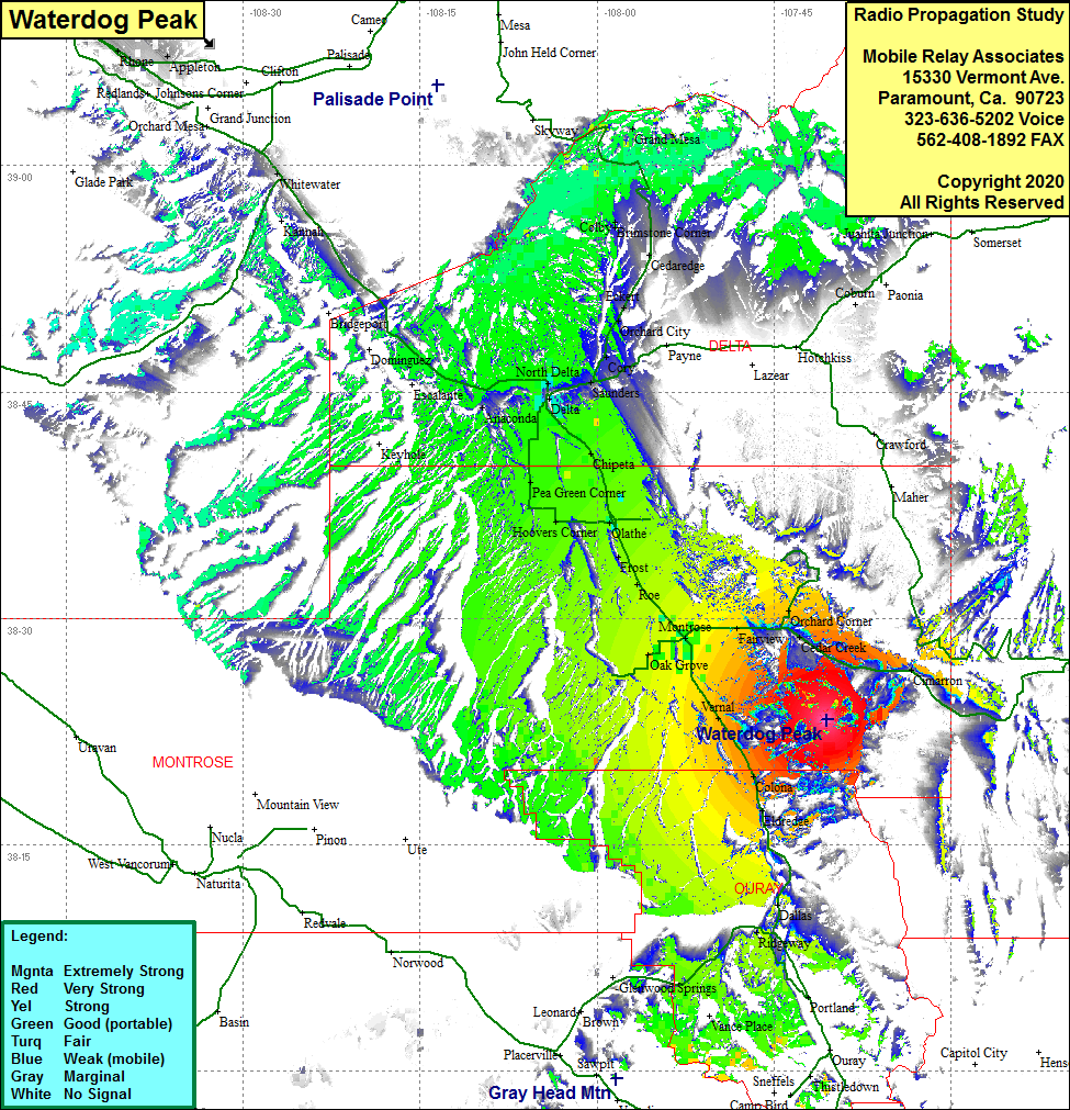 heat map radio coverage Waterdog Peak